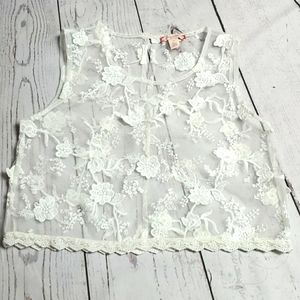 Ruby & Bloom cropped top sheer lace crochet
